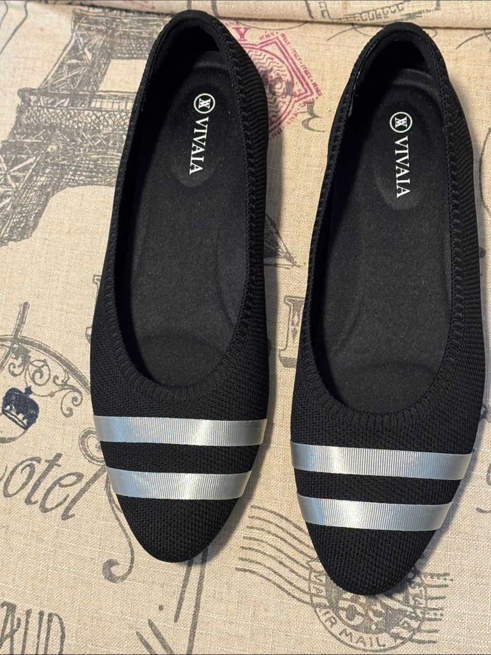 VIVAIA Tamia 2.0 Almond-toe Washable Black Slip-On Flats with Silver Stripes, 39 - Picture 11 of 11
